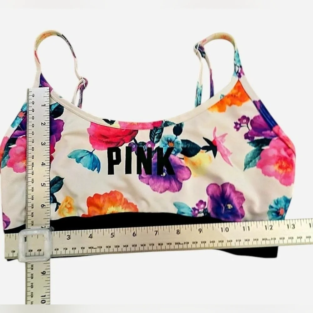 Victoria's Secret Pink‎ floral sports bra in white with black band Size L